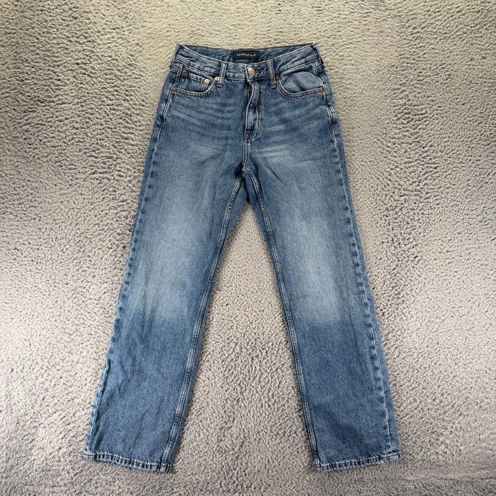 Aéropostale Jeans Women's 00 Blue Cotton Denim Straight Baggy Faded Workwear